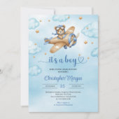 Schattigee teddybeer pilotenjongen baby shower kaart (Voorkant)