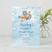 Schattigee teddybeer pilotenjongen baby shower kaart (Staand voorkant)