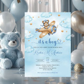 Schattigee teddybeer pilotenjongen baby shower kaart