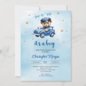 Schattigee teddybeer politieman boy baby shower kaart (Voorkant)