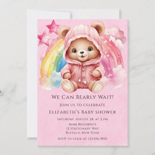 Schattigee teddybeer regenboog meisje Baby shower Kaart (Voorkant)