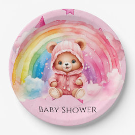 Schattigee teddybeer regenboog meisje Baby shower Papieren Bordje