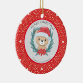 Schattigee teddybeer rood wit sterren vrolijk kers keramisch ornament (Rechts)