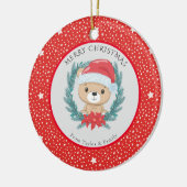 Schattigee teddybeer rood wit sterren vrolijk kers keramisch ornament (Links)