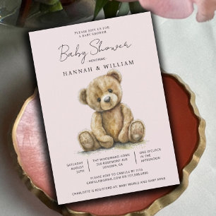 Schattigee teddybeer roze baby meisje Baby shower Kaart