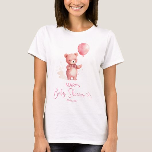 Schattigee teddybeer roze ballon meisje mama om te t-shirt (Voorkant)