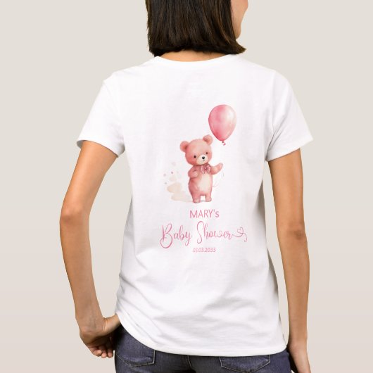 Schattigee teddybeer roze ballon meisje mama om te t-shirt (Achterkant)