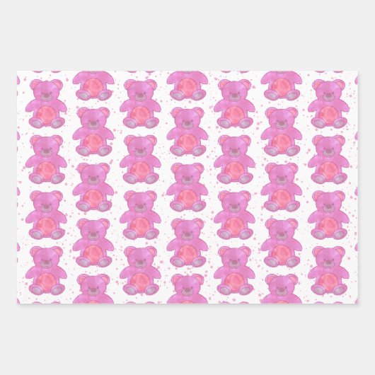 Schattigee Teddybeer Roze Custom Inpakpapier Vel (Voorkant)