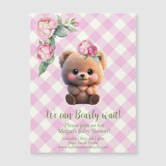Schattigee teddybeer roze gingham floral Baby show (Voorkant)