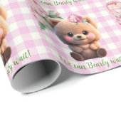 Schattigee teddybeer roze gingham floral Baby show Cadeaupapier (Rol Hoek)
