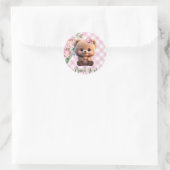 Schattigee teddybeer roze gingham floral Baby show Ronde Sticker (Tas)