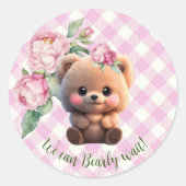 Schattigee teddybeer roze gingham floral Baby show Ronde Sticker (Voorkant)