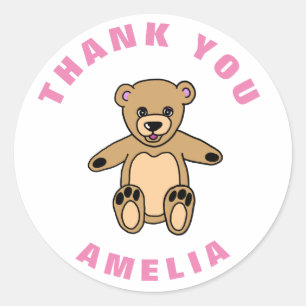 Schattigee Teddybeer Roze Kids Verjaardag Dank u Ronde Sticker