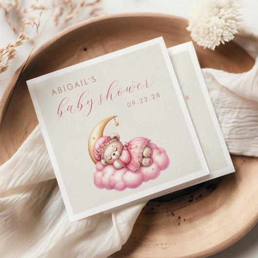 Schattigee teddybeer roze maan meisje Baby shower Servet
