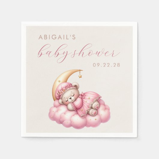 Schattigee teddybeer roze maan meisje Baby shower Servet (Voorkant)