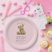 Schattigee teddybeer roze meisje Baby shower Papieren Bordje (Feest)