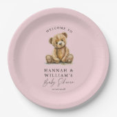 Schattigee teddybeer roze meisje Baby shower Papieren Bordje (Voorkant)