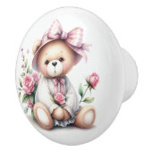 Schattigee teddybeer roze rozen Baby kamer Keramische Knop (Rechts)