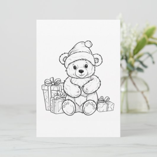 Schattigee teddybeer Santa Kinder kleurstof kerst Feestdagenkaart (Staand voorkant)