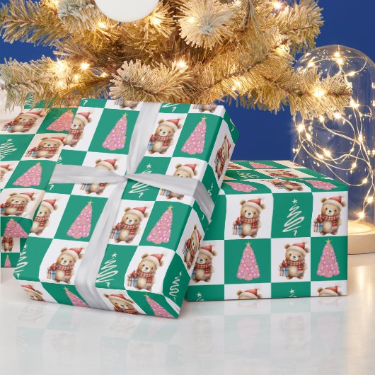 Schattigee teddybeer sinterklaas kerstboom feest cadeaupapier (Feestdagen)