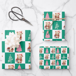 Schattigee teddybeer sinterklaas kerstboom feest inpakpapier vel