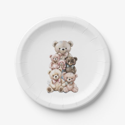 Schattigee teddybeer stapel pastel papieren bordje (Voorkant)