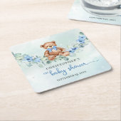 Schattigee teddybeer stoffige blauwe bloemeucalypt kartonnen onderzetters (Schuin)