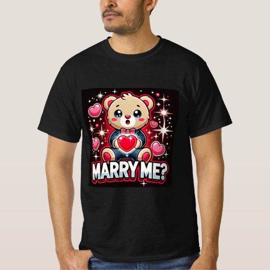 Schattigee teddybeer Trouw met mij Mannen Tshirt (Voorkant)