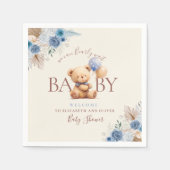 Schattigee teddybeer twee ballonnen blauw bloemen servet (Voorkant)