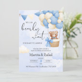 Schattigee teddybeer uitnodiging ballon Baby showe (Staand voorkant)