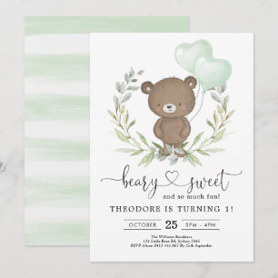 Schattigee Teddybeer Verjaardag Jongen Greenery Ba Kaart
