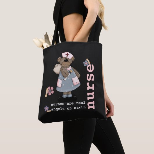 Schattigee teddybeer verpleegkundige waardering ca tote bag (Dichtbij)