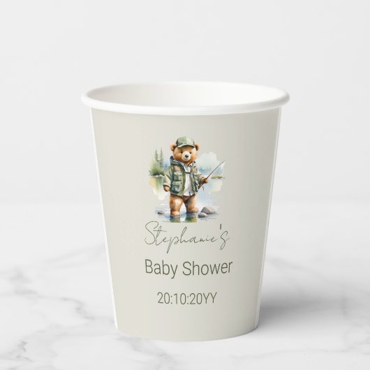 Schattigee Teddybeer Visser Reel Opgewonden Baby s Papieren Bekers (Achterkant)