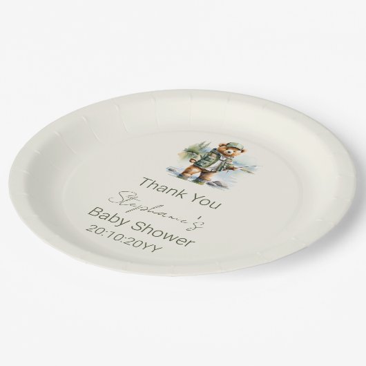 Schattigee Teddybeer Visser Reel Opgewonden Baby s Papieren Bordje (Gekanteld)