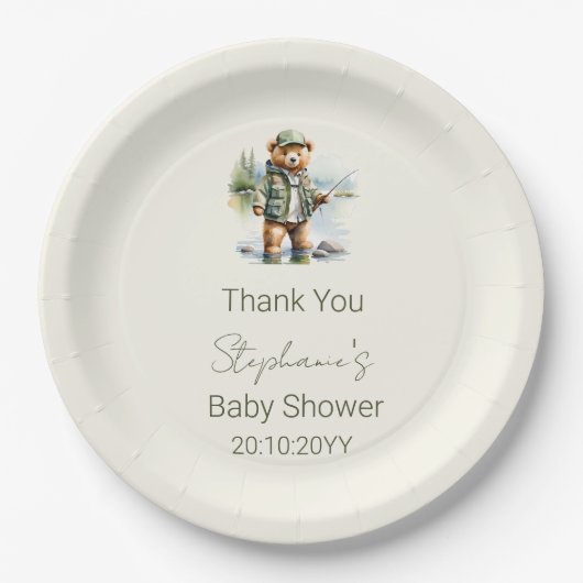 Schattigee Teddybeer Visser Reel Opgewonden Baby s Papieren Bordje (Voorkant)