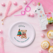 Schattigee teddybeer vrolijk kerstroze vakantie papieren bordje (Feest)