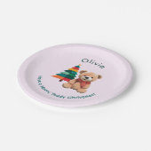 Schattigee teddybeer vrolijk kerstroze vakantie papieren bordje (Gekanteld)