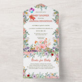 Schattigee teddybeer w Ballon floral baby shower All In One Uitnodiging (Binnen)