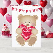 Schattigee teddybeer w Red Heart Naam toevoegen Feestdagen Kaart