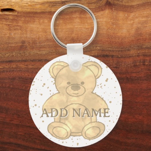 Schattigee teddybeer Waterverf aangepaste naam Sleutelhanger