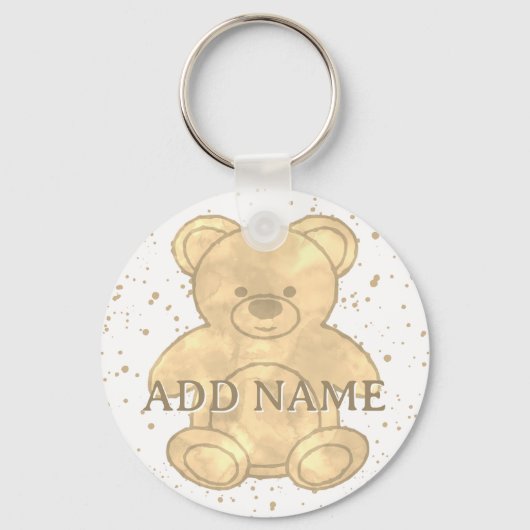 Schattigee teddybeer Waterverf aangepaste naam Sleutelhanger (Achterkant)