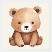 Schattigee teddybeer Waterverf Baby Woodland Anima Vierkante Sticker (Voorkant)