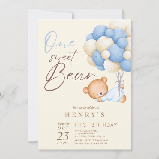 Schattigee teddybeer Waterverf Boy 1e verjaardagsf Kaart (Voorkant)