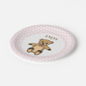 Schattigee Teddybeer Witte Stippen op Roze Verjaar Papieren Bordje (Gekanteld)