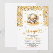 Schattigee teddybeer Yellow Flowers Meisje baby sh Kaart (Voorkant / Achterkant)