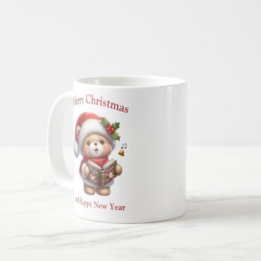 Schattigee teddybeer zingt kerstliederen koffiemok (Voorkant links)