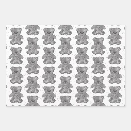Schattigee Teddybeer Zwart-wit Custom Inpakpapier Vel (Voorkant)