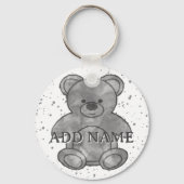 Schattigee Teddybeer Zwart Wit Waterverf Custom Na Sleutelhanger (Voorkant)