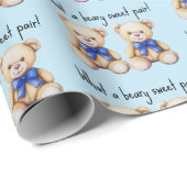 Schattigee Teddyberen, Custom Twin Boys Baby showe Cadeaupapier (Rol Hoek)