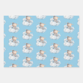 Schattigee Teddyberen en sterren blauw Inpakpapier Vel